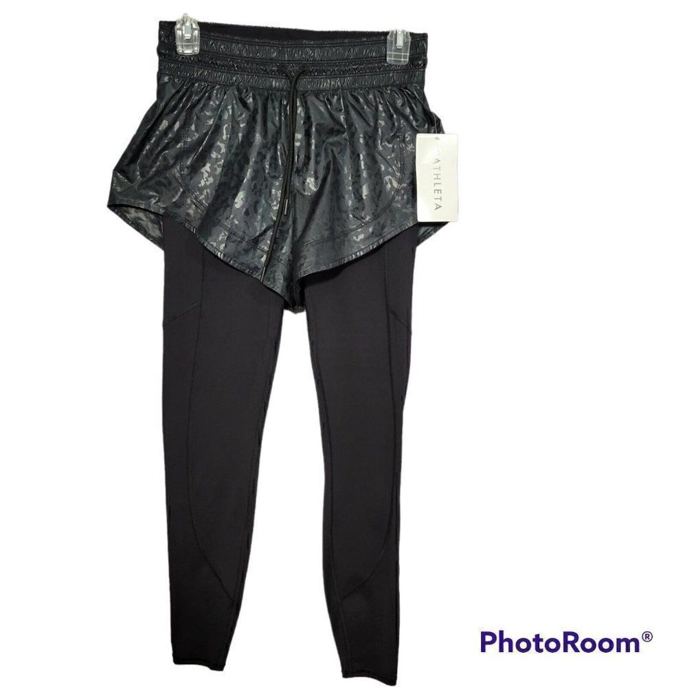Athleta Rainier 2‎ In 1 Tight Womens XS Black Camo Plush SuperSonic Pockets NEW